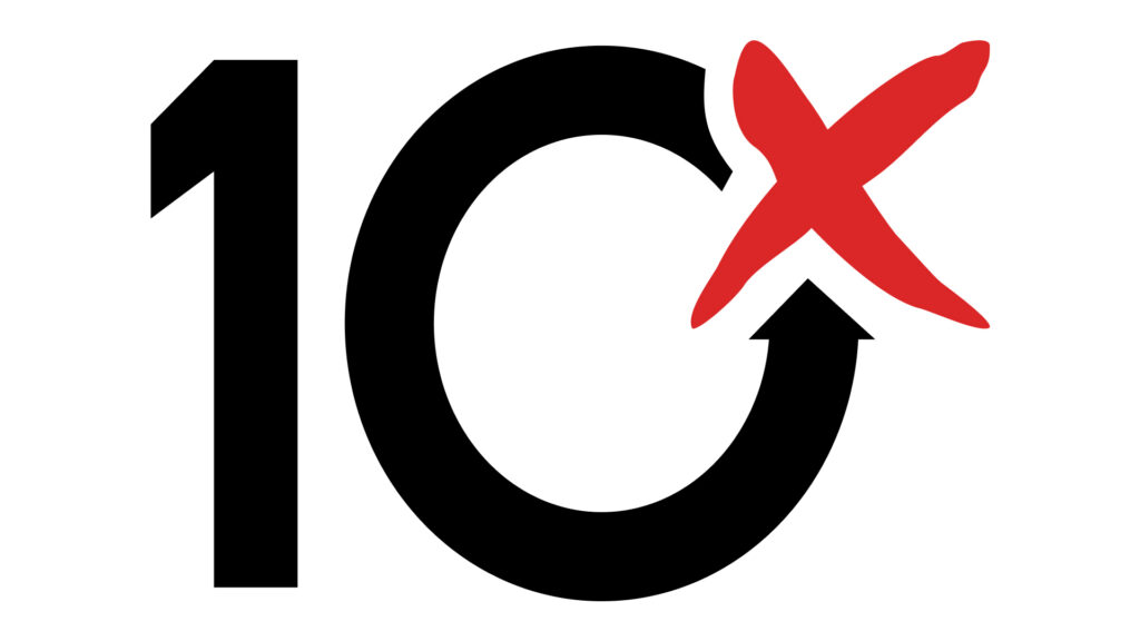 A black number 10 followed by a red X with an upward arrow. Symbolizes 10x growth in home services.